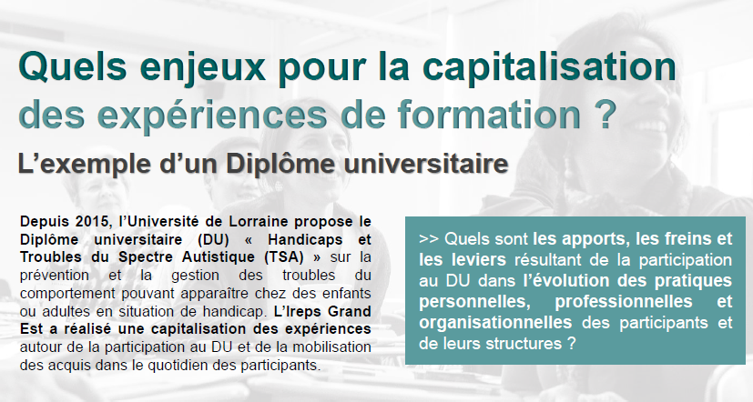 [Poster] Quels enjeux pour la capitalisation des expériences de formation ? L’exemple d’un Diplôme universitaire