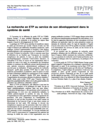 La recherche en ETP au service de son développement dans le  ... Image 1